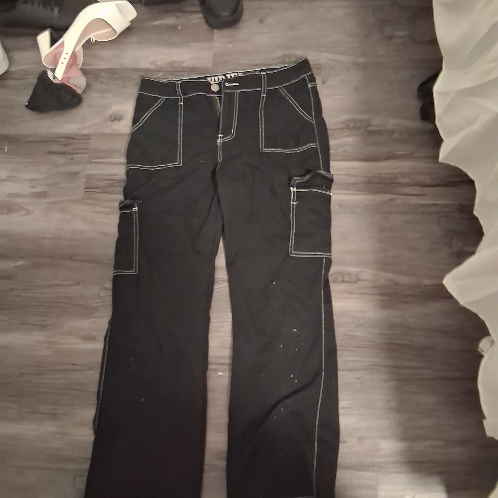 VIP Women's Black Straight Leg Jeans with White Contrast Stitching